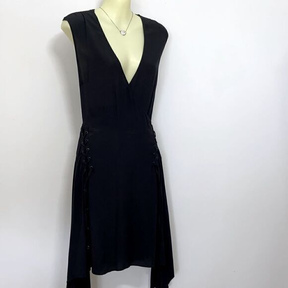 All Saints Dress “Miller” Black Grommeted Side Laces Fit & Flare NWOT Med - Picture 5 of 9